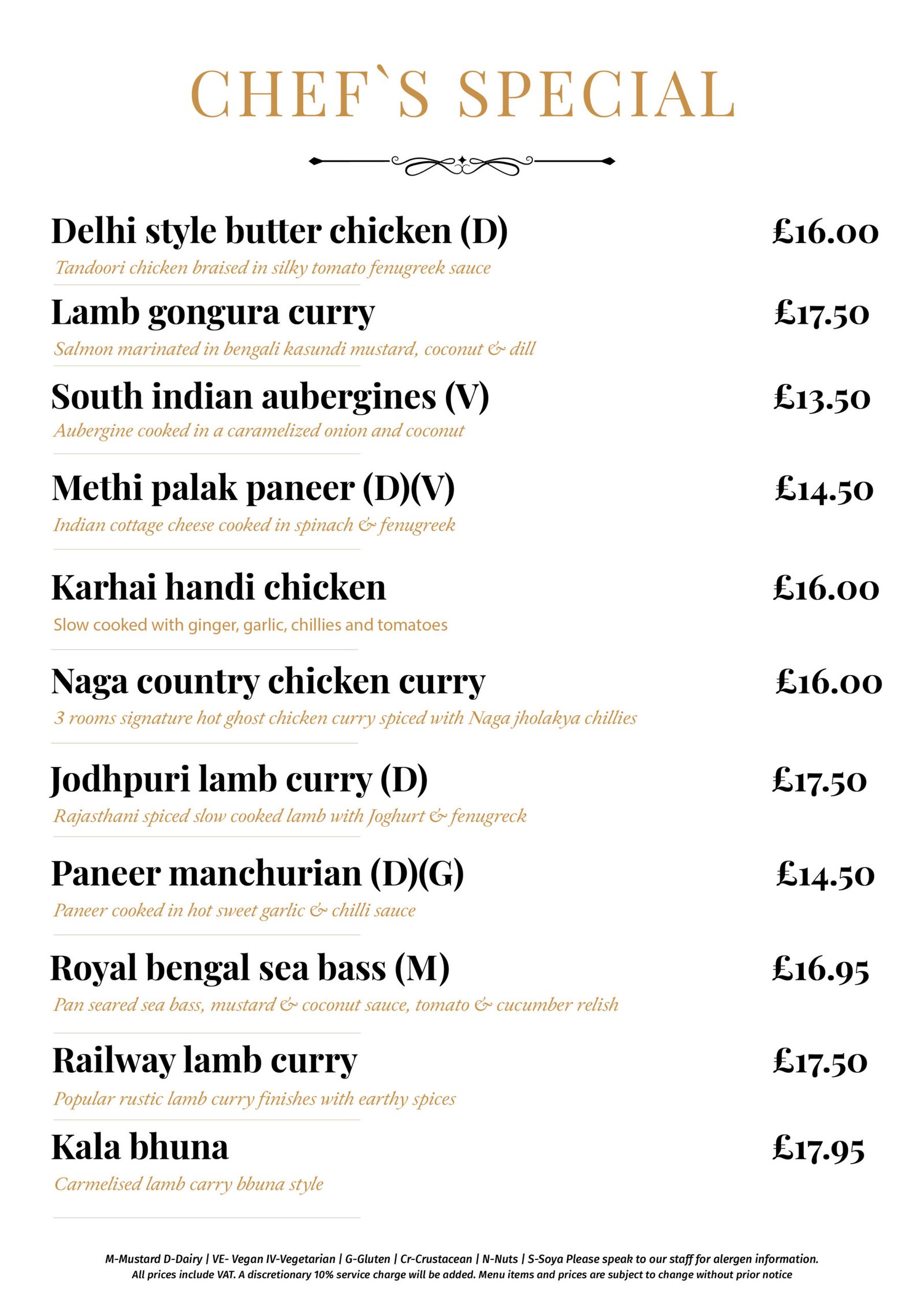 Chef's Special menu page