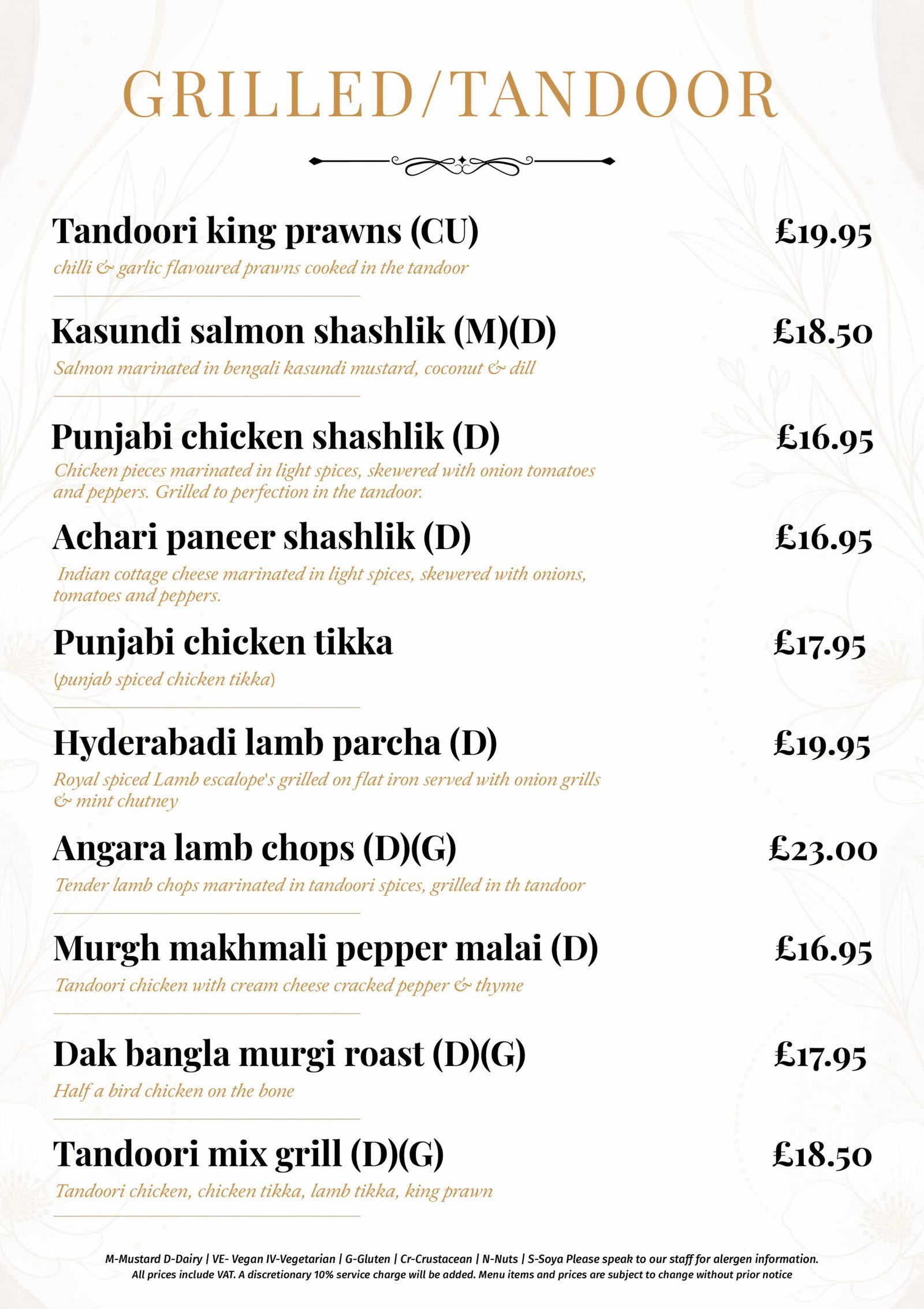 Grilled and Tandoor menu page