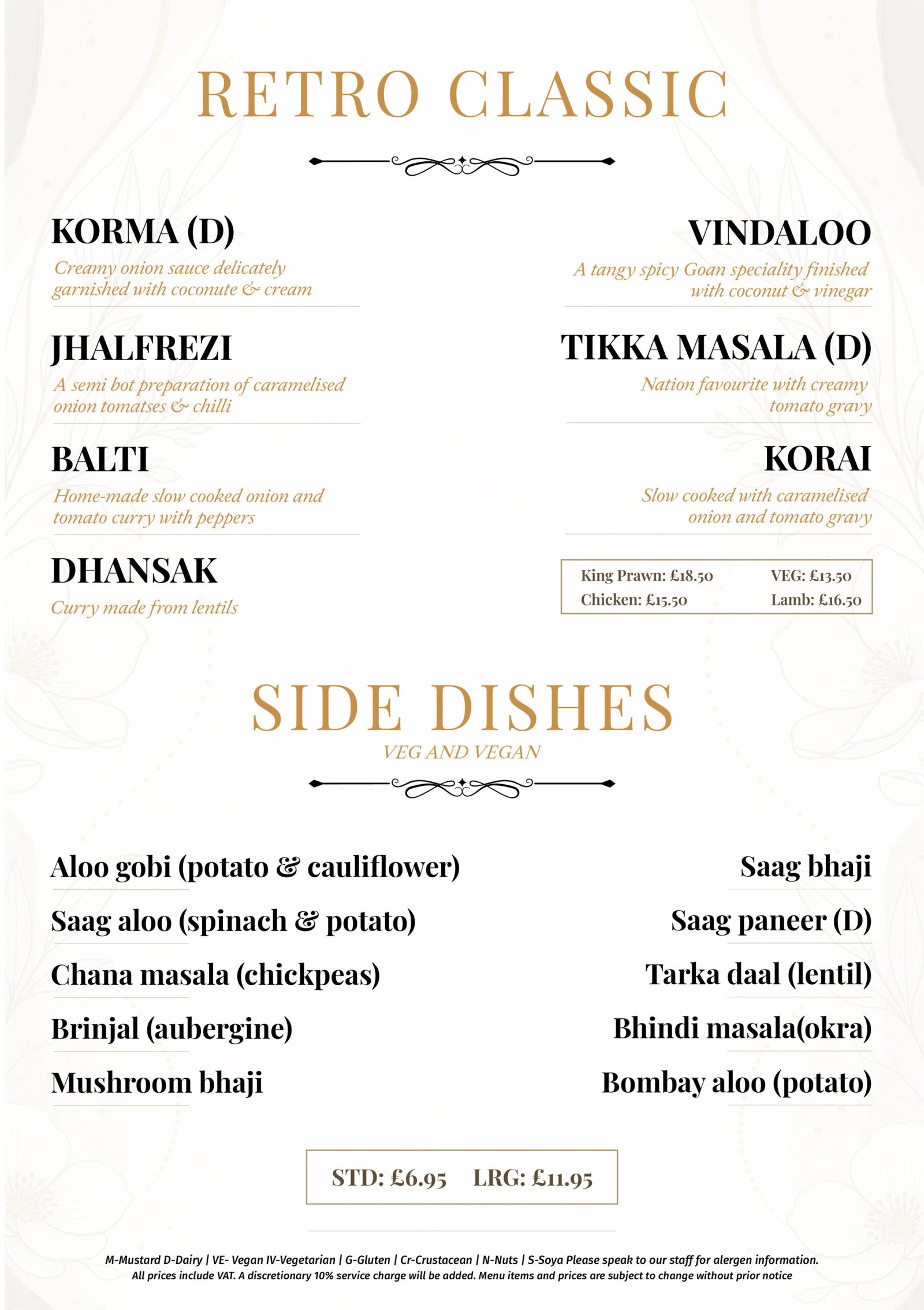 Retro Classic and Side Dishes menu page